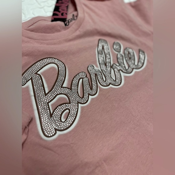 NWT 💖🌸 BARBIE rhinestones pink cropped top shirt - Picture 13 of 14